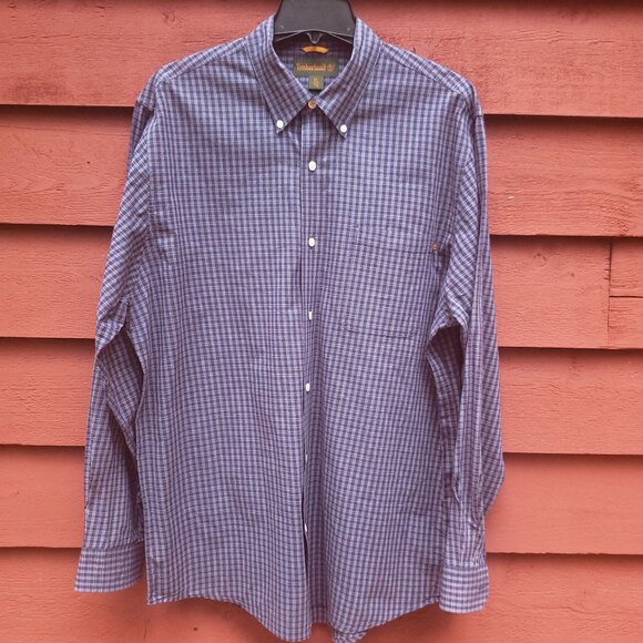 Timberland Men’s XL Plaid Button-Up Shirt Navy White Blue Dress Casual NWOT - Picture 2 of 8
